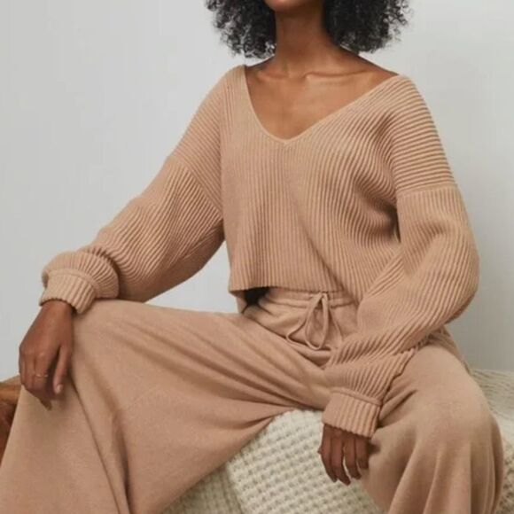 Lunya Cozy Cotton Silk Reversible Pullover in Tranquil Tan Medium MSRP $258 - Picture 2 of 11